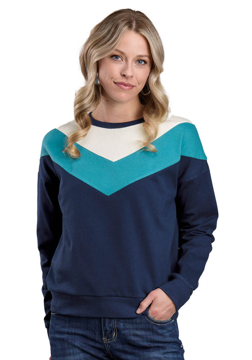 Roper Womens Chevron Color Blocking Navy/Cream 100% Cotton Sweatshirt