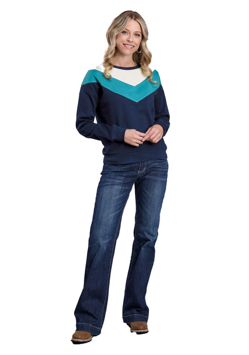 Roper Womens Chevron Color Blocking Navy/Cream 100% Cotton Sweatshirt