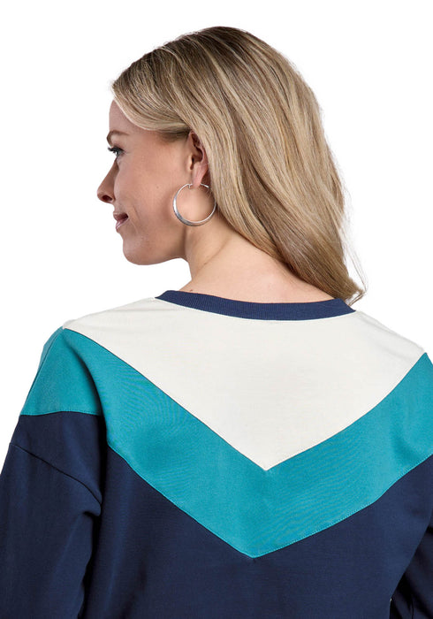 Roper Womens Chevron Color Blocking Navy/Cream 100% Cotton Sweatshirt