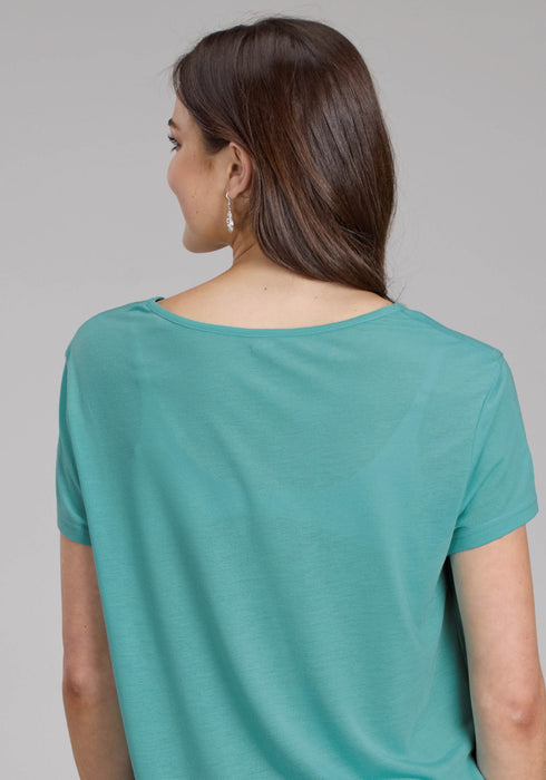 Roper Womens Wild Horses Turquoise Poly/Rayon Yoked S/S T-Shirt