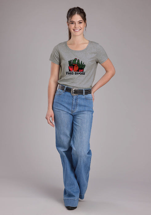 Roper Womens 2448 This Succs Grey Cotton Blend S/S T-Shirt