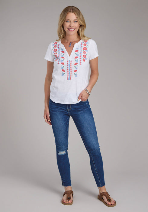 Roper Womens 2434 Red Flowers White 100% Cotton S/S T-Shirt
