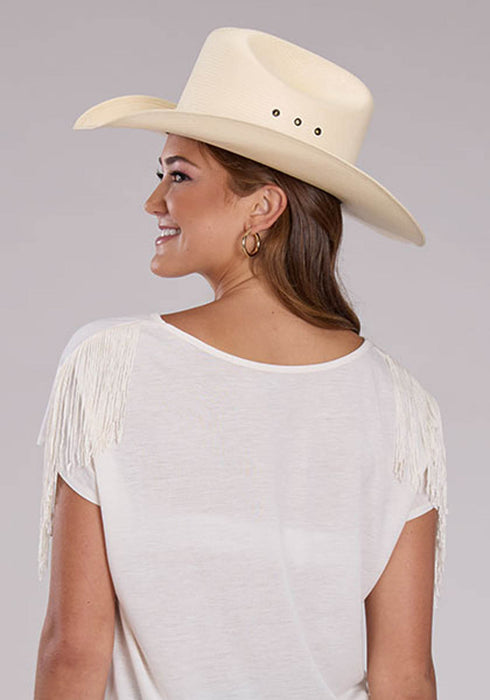 Roper Womens Flowers in Cowboy Boots White Poly/Rayon S/S T-Shirt