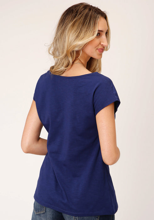 Roper Womens Aztec Pocket Blue 100% Cotton S/S T-Shirt