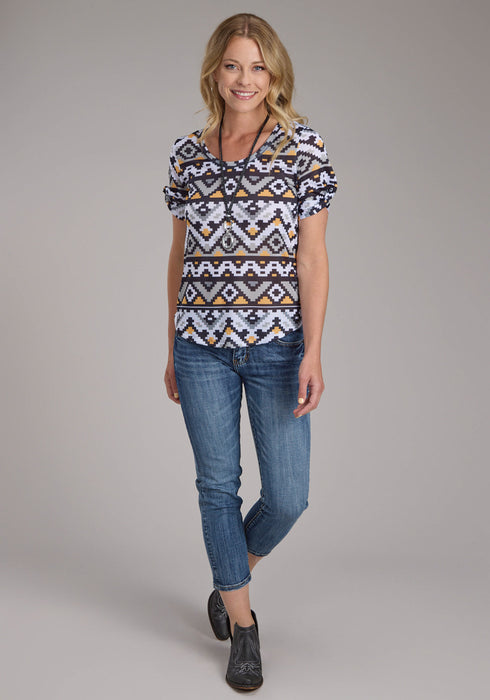 Roper Womens Twisted Cuff Sublimation Multi-Color Poly/Spandex S/S T-Shirt