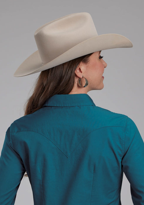 Roper Womens Performance Poplin Blue 100% Cotton L/S Shirt