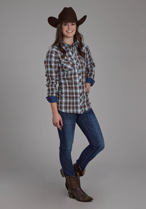 Roper Womens 2169 Horseshoe Dobby Brown 100% Cotton L/S Shirt