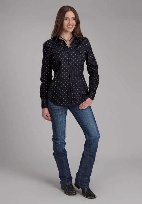 Roper Womens 2180 Broken Diamonds Black 100% Cotton L/S Shirt
