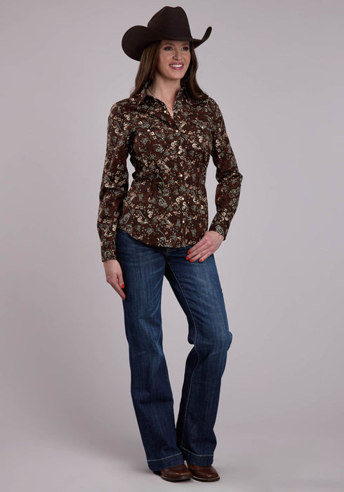 Roper Womens 2699 Brilliant Paisley Brown 100% Cotton L/S Shirt