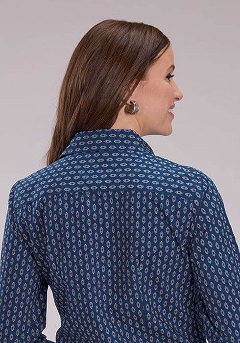 Roper Womens Drybrush Diamonds Blue 100% Cotton L/S Shirt