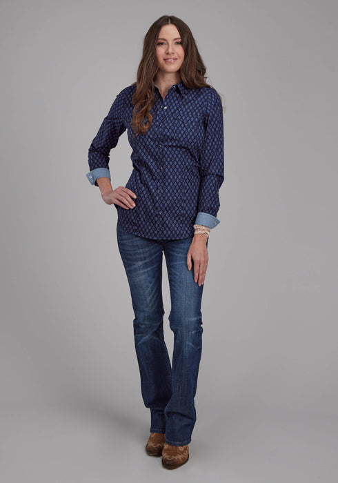 Roper Womens 2177 Aztecs Blue 100% Cotton L/S Shirt