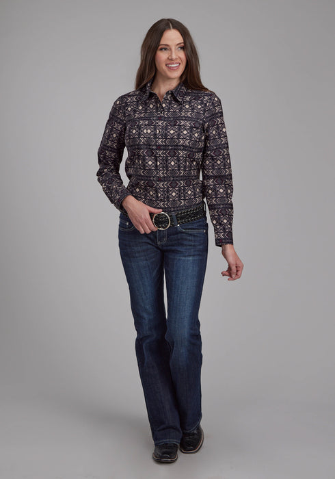 Roper Womens Pop Color Aztec Grey 100% Cotton L/S Shirt