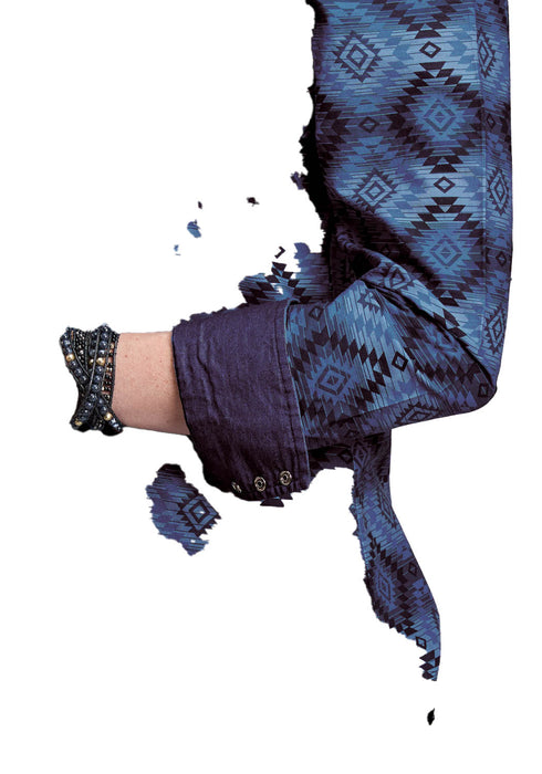 Roper Womens Aztec Serape Print Blue 100% Cotton L/S Shirt