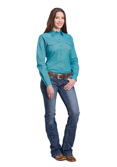 Roper Womens Aztec Diamond Geo Blue 100% Cotton L/S Shirt
