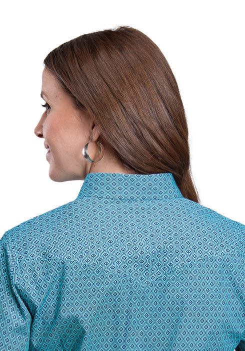 Roper Womens Aztec Diamond Geo Blue 100% Cotton L/S Shirt