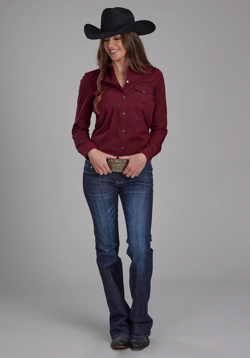 Roper Womens 2162 Black Fill Poplin Red 100% Cotton L/S Shirt