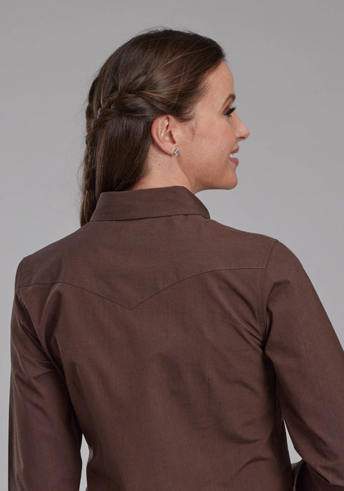 Roper Womens 2162 Black Fill Brown 100% Cotton Btn L/S Shirt