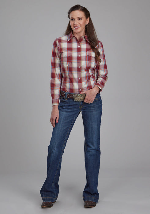 Roper Womens 57 Chevy Plaid Red 100% Cotton Btn L/S Shirt