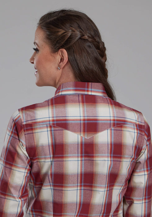 Roper Womens 57 Chevy Plaid Red 100% Cotton Btn L/S Shirt