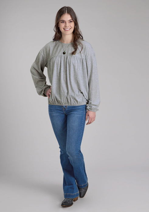 Roper Womens Jersey Knit Grey Cotton Blend L/S Blouse