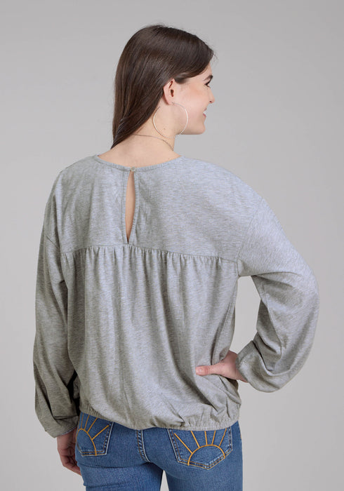 Roper Womens Jersey Knit Grey Cotton Blend L/S Blouse