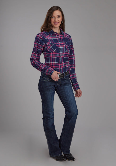 Roper Womens 2206 Unlined Flannel Blue 100% Cotton L/S Shirt