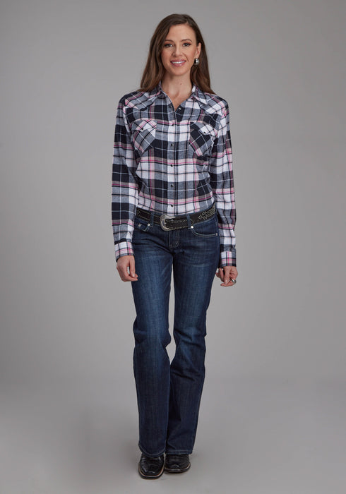 Roper Womens 2206 Unlined Flannel Black 100% Cotton L/S Shirt