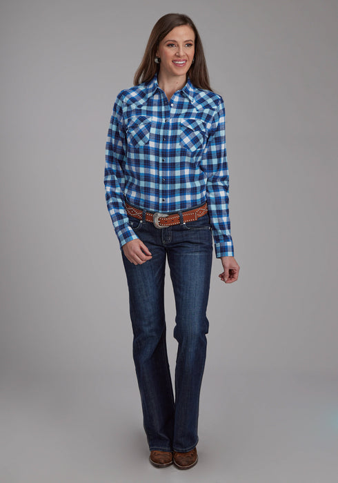 Roper Womens 2206 Unlined Flannel Blue/White 100% Cotton L/S Shirt