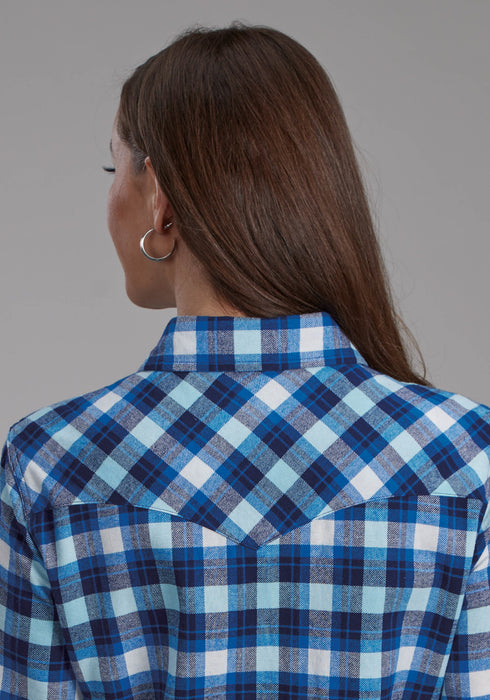 Roper Womens 2206 Unlined Flannel Blue/White 100% Cotton L/S Shirt