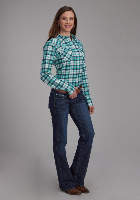 Roper Womens 2206 Unlined Flannel Green 100% Cotton L/S Shirt