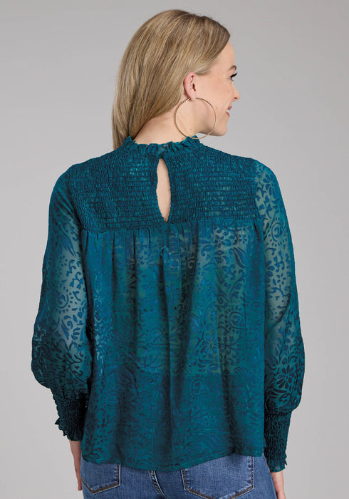 Roper Womens Burnout Brasso Teal Poly/Rayon L/S Blouse