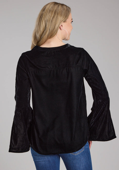 Roper Womens Floral Velvet Black 100% Rayon L/S Blouse
