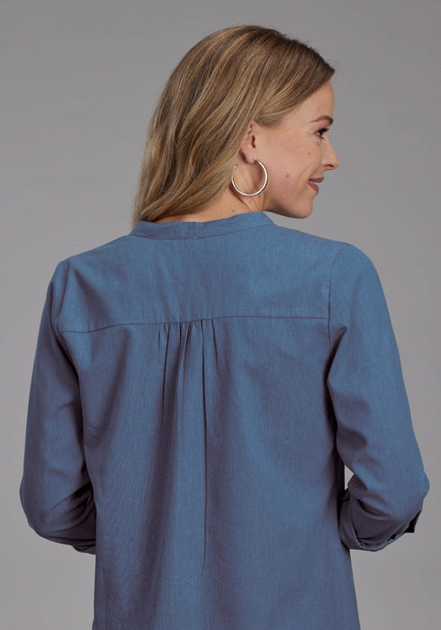 Roper Womens Wine Colored Stitch Blue 100% Cotton L/S Blouse