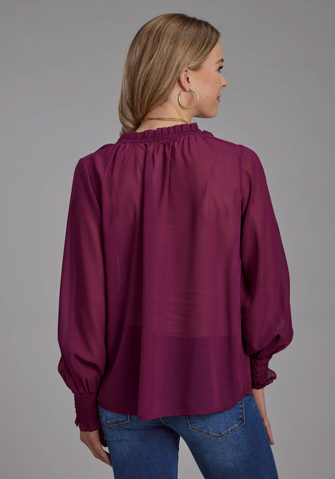 Roper Womens Split Front Keyhole Wine 100% Polyester L/S Blouse