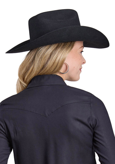 Roper Womens Floral Aztec Embroidery Black 100% Rayon L/S Shirt