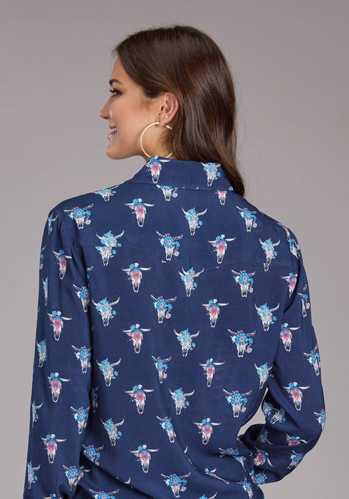 Roper Womens 2426 Skulls Western Navy 100% Rayon L/S Blouse