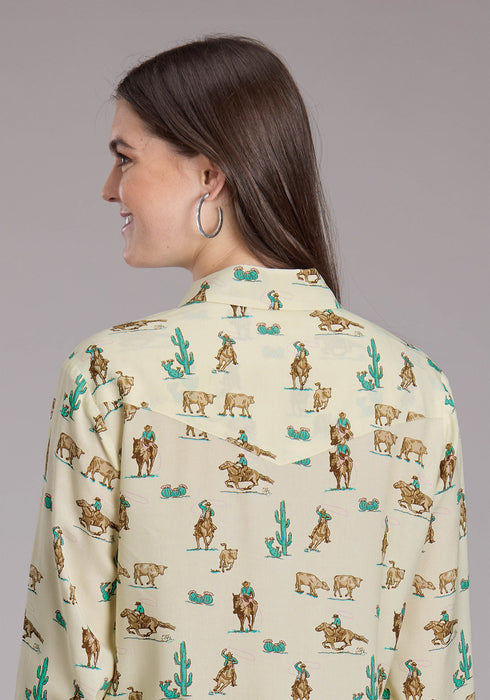 Roper Womens 2424 Printed Ropers Cream 100% Rayon L/S Shirt