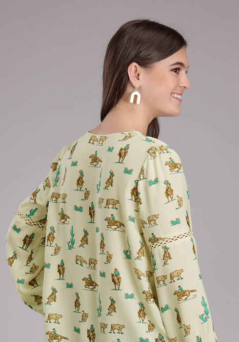 Roper Womens 2424 Printed Ropers White 100% Rayon L/S Blouse