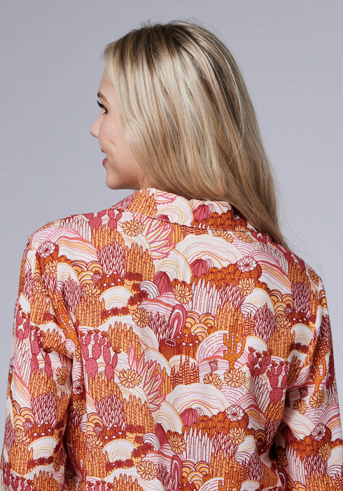Roper Womens Groovy Cacti Pink 100% Rayon L/S Blouse