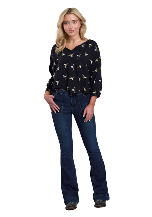 Roper Womens Skull Print Black 100% Rayon L/S Blouse