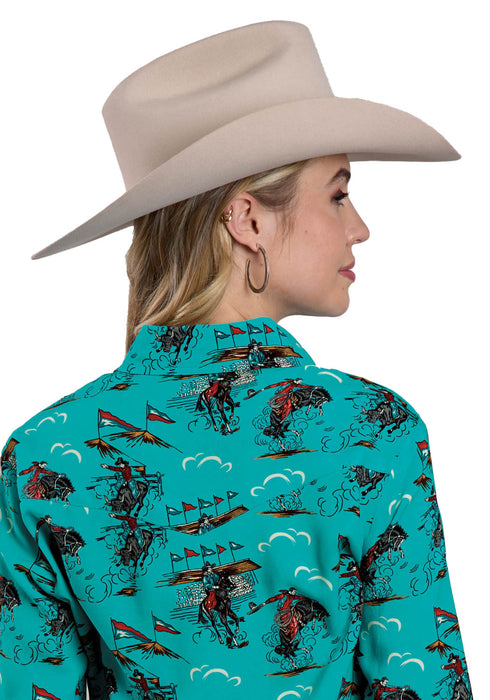 Roper Womens 2564 Retro Rodeo Turquoise 100% Rayon L/S Shirt