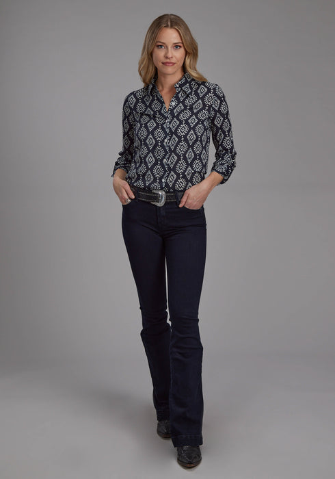 Roper Womens 2133 Ikat Black 100% Rayon Btn L/S Blouse