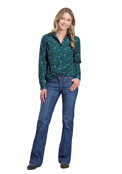 Roper Womens 2613 Faux Embroidery Teal 100% Polyester L/S Shirt