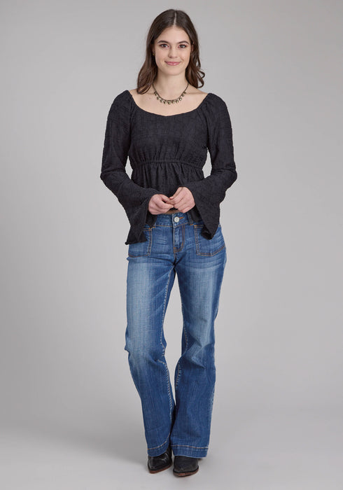 Roper Womens Double Cloth Black 100% Polyester L/S Blouse