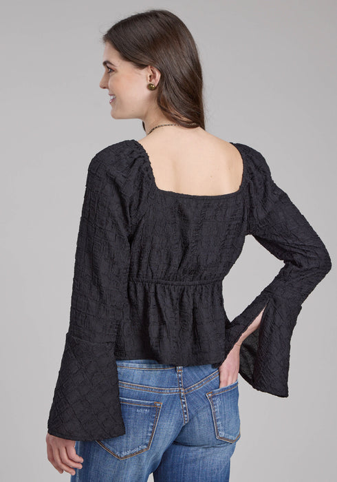 Roper Womens Double Cloth Black 100% Polyester L/S Blouse