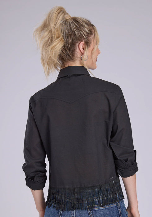 Roper Womens Fringe Cambric Western Black 100% Cotton L/S Blouse
