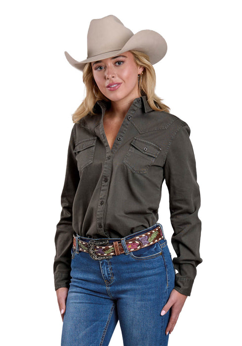 Roper Womens 2631 Pigment Dyed Black 100% Cotton L/S Shirt