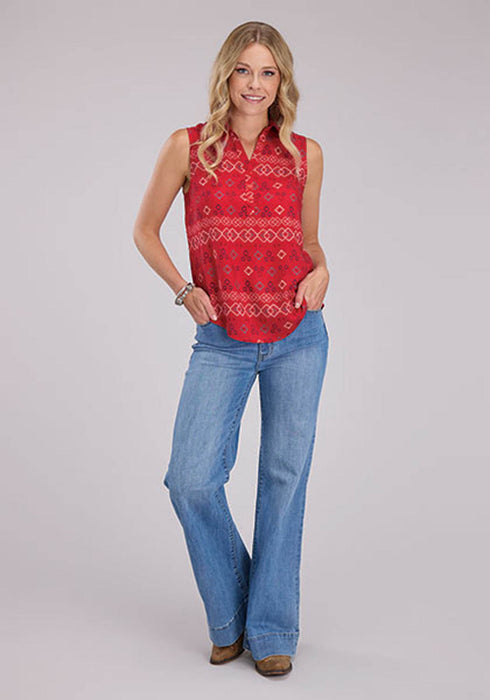 Roper Womens RWB Aztec Red 100% Rayon S/L Blouse