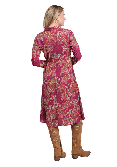 Roper Womens Paisley Bandana Raspberry 100% Rayon L/S Dress