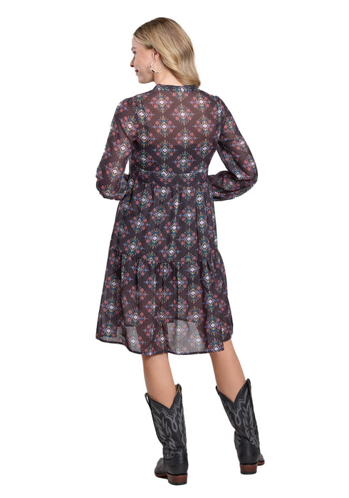 Roper Womens Georgette Aztec Brights Black 100% Polyester L/S Dress